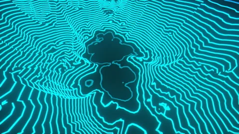 3D Orbital View of Glowing Topographic Metal Canyon, 4K ProRes 422 HQ Stock Footage 336746698