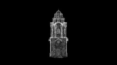 3D Oriental tower on black background. Object dissolved white flickering pa.. Ilustração Stock