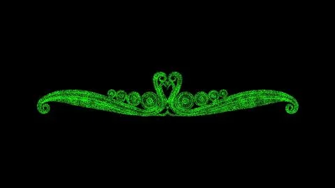 3D ornament on black bg. Object dissolved green flickering particles. Busin.. Ilustração Stock