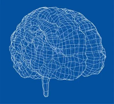 3D outline brain. Vector rendering of 3d Illustrazione stock