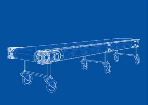 3D outline conveyor belt. Vector rendering of 3d Stock Illustration