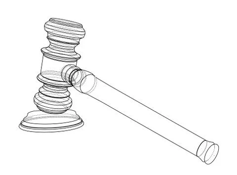 3D outline gavel. Vector rendering of 3d Stock Illustration