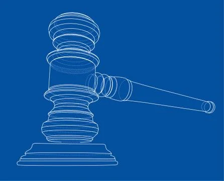 3D outline gavel. Vector rendering of 3d Stock Illustration