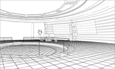 3D outline interior. 3d illustration Illustrazione stock