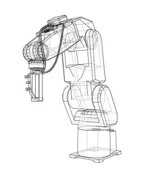 3D outline Robotic arm. 3d illustration Stock Illustration