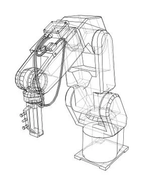 3D outline Robotic arm. 3d illustration Stock Illustration