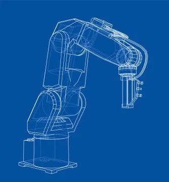 3D outline Robotic arm. Vector rendering of 3d Stock Illustration