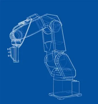 3D outline Robotic arm. Vector rendering of 3d Stock Illustration