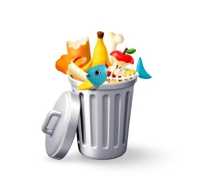 3D overflowing garbage can with food scraps Stock-Illustration