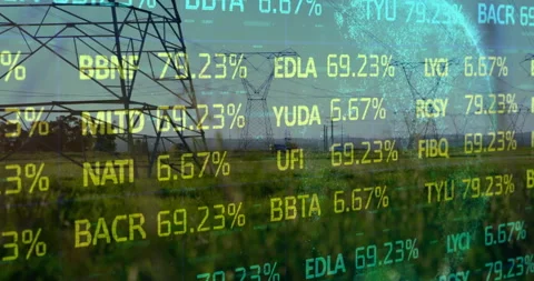 3D overlay fading into view over tower-lined plain updating codes and Stock Footage 310973273