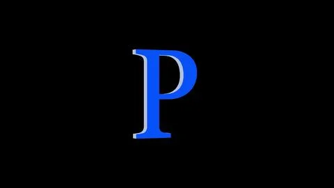 3d P letter logo loopable rotated blue color black background Illustrazione stock