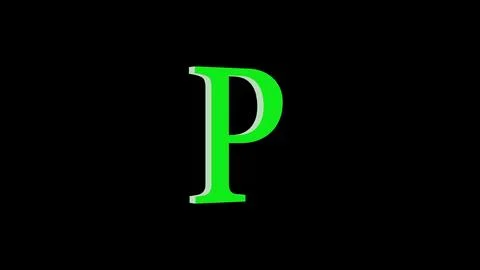 3d P letter logo loopable green color black background Illustrazione stock