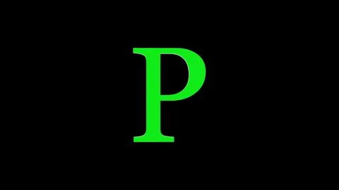 3d P letter logo loopable rotated green color black background Stock Illustration