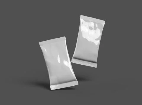 3D packaging render of pillow food snack bag isolated on a dark background. Stock Illustration