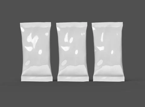 3D packaging render of pillow food snack bag isolated on a dark background. Stock Illustration