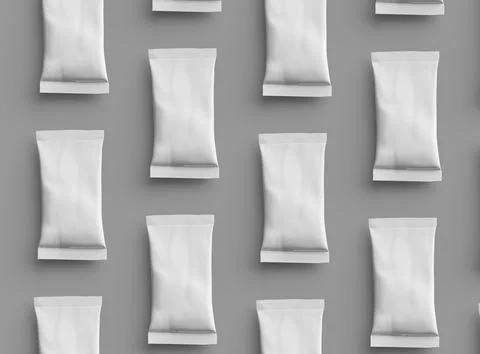 3D packaging render of pillow food snack bag isolated on a light background. Stock Illustration