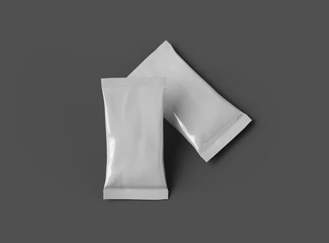 3D packaging render of pillow food snack bag isolated on a dark background. Stock Illustration