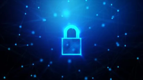 3D Padlock with connection line, with lighting shallow depth of field and gli Stock Illustration