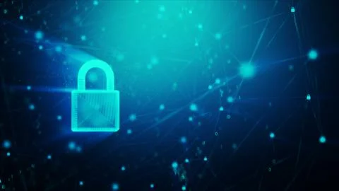 3D Padlock with connection line, with lighting shallow depth of field and gli Stock Illustration