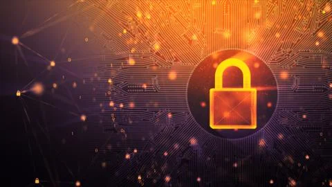 3D Padlock with connection line, with lighting shallow depth of field and gli Illustrazione stock