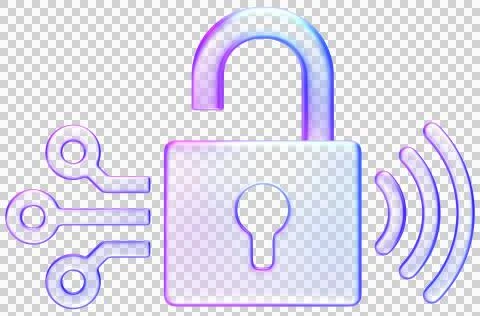 3D padlock icon with open lock, circuit lines, and wireless signal, represe.. 스톡 일러스트