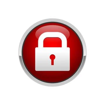 3D Padlock Red Button Security Locked Symbol Design Stock Illustration