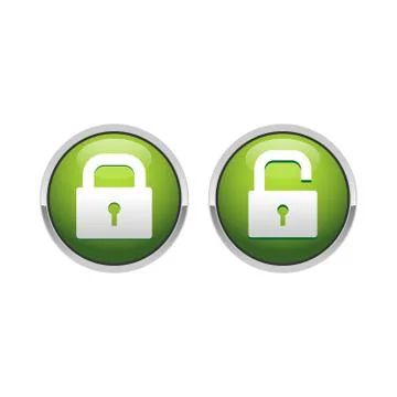 3D Padlock Security Green Button Symbol Design Stock Illustration