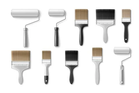 3D paint brush and roller set on white background 스톡 일러스트