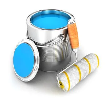 3d paint can and a roller brush Stock Illustration