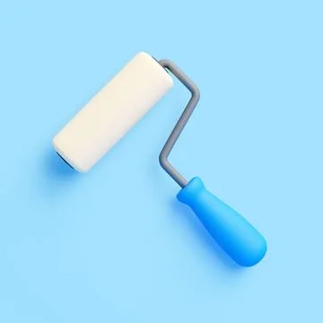 3D Paint Roller with Blue Handle on Blue Background Illustration