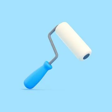 3D Paint Roller with Blue Handle on Solid Blue Background Stock Illustration