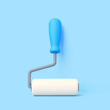 3D Paint Roller with Blue Handle on Light Blue Background Illustration