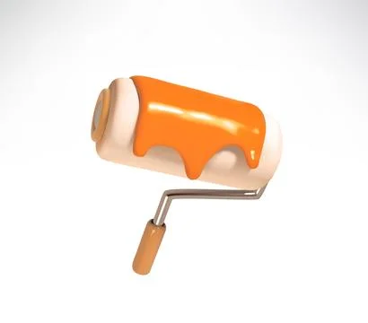 3D Paint Roller with Dripping Orange Paint Isolated 3d icon 스톡 일러스트