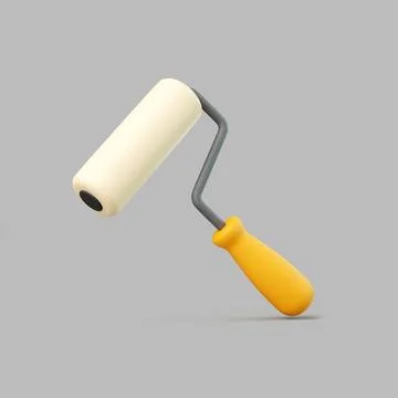 3D Paint Roller Floating on Gray Minimal Background Illustration