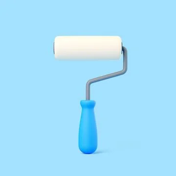 3D paint roller with handle on light blue background, minimal decorating tool Illustration