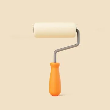 3D Paint Roller with Orange Handle on Beige Background Illustrazione stock