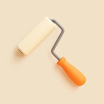 3D Paint Roller with Orange Handle on Beige Background Illustration