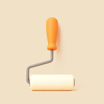 3D Paint Roller with Orange Handle on Beige Background Illustration