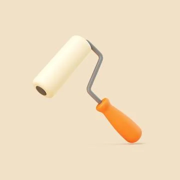 3D Paint Roller Tool with Orange Handle on Light Beige Background Illustration