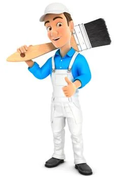 3d painter carrying paint brush on shoulder Illustrazione stock