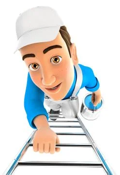 3d painter climbing up the ladder Illustrazione stock
