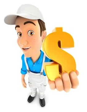 3d painter holding gold dollar sign Stock Illustration