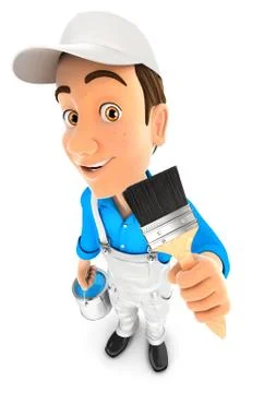 3d painter holding paint brush Stock Illustration