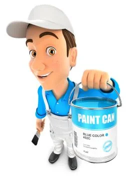 3d painter holding paint can Stock Illustration