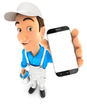 3d painter holding smartphone Stock Illustration