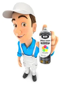 3d painter holding spray paint bottle Stock Illustration