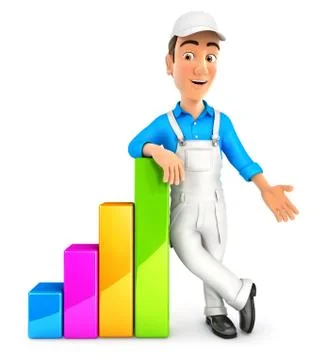 3d painter leaning against bar chart Stock Illustration