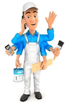 3d painter multitasking Stock Illustration