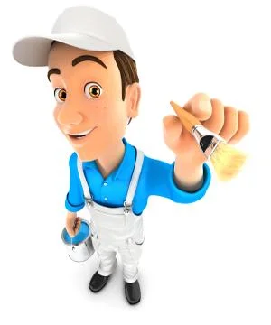 3d painter with paint can and paint brush Stock Illustration