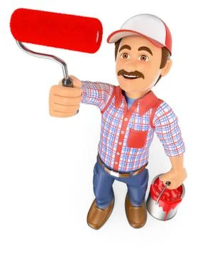 3D Painter painting with a brush roller Stock Illustration